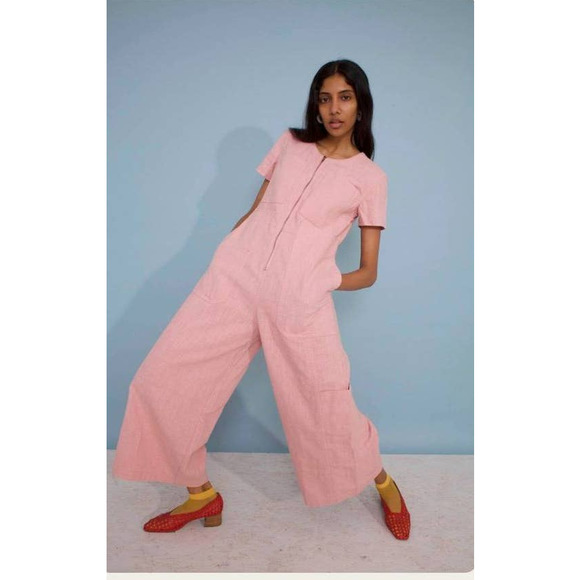 L.F. Markey Felix Boildersuit Short Sleeve Jumsuit Wide Leg Pink Size 6